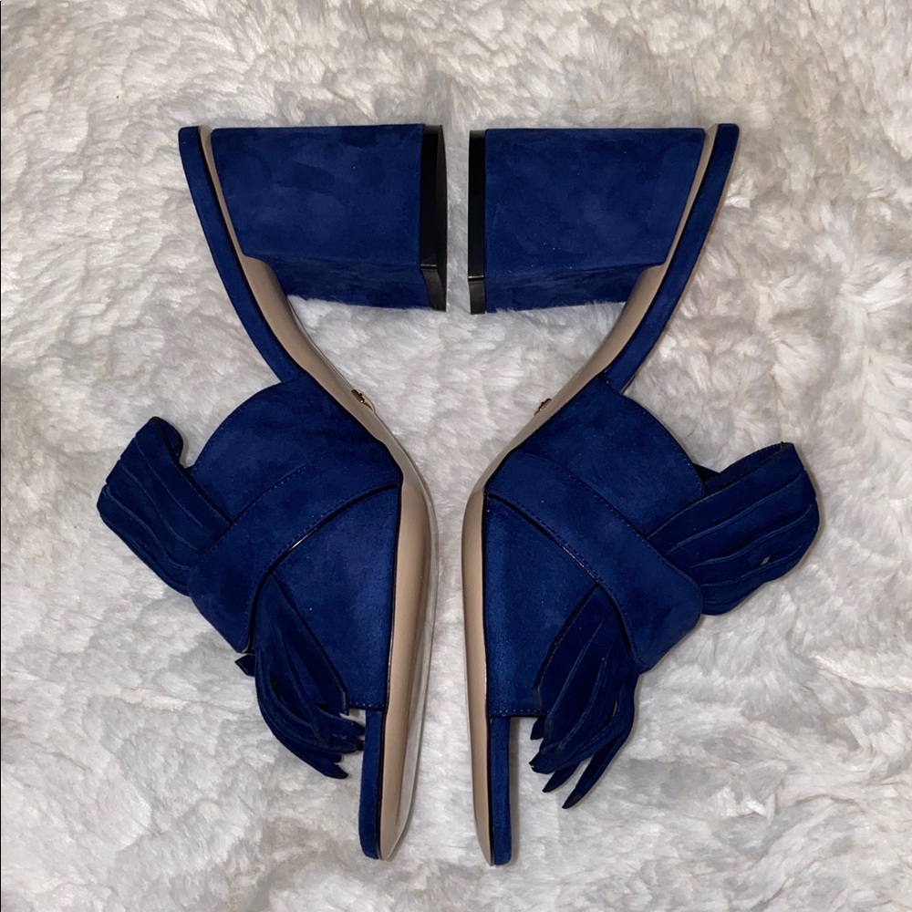 Gucci Women's GG Navy Fringe Sandals - Picture 5 of 11